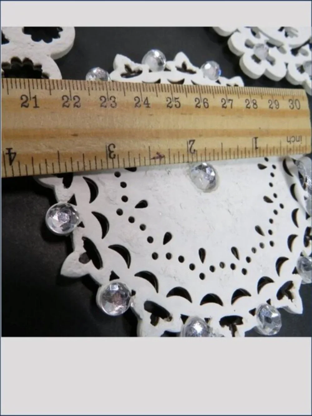 White Wood Snowflake Ornaments Set 6 Rhinestone Double Sided Hand Painted